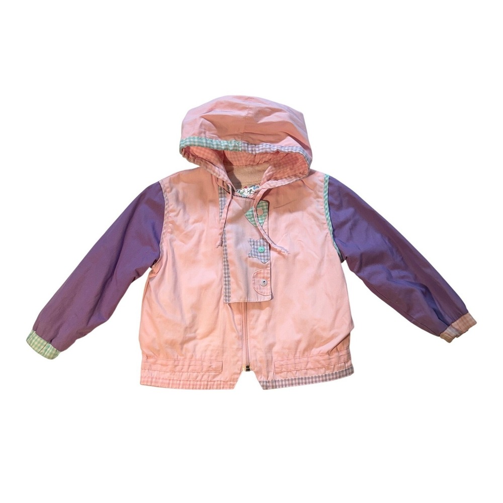 Y2K Vintage‎ Izzi Kids Pink Purple Colorblock Gingham Hooded Jacket Size M 5-6